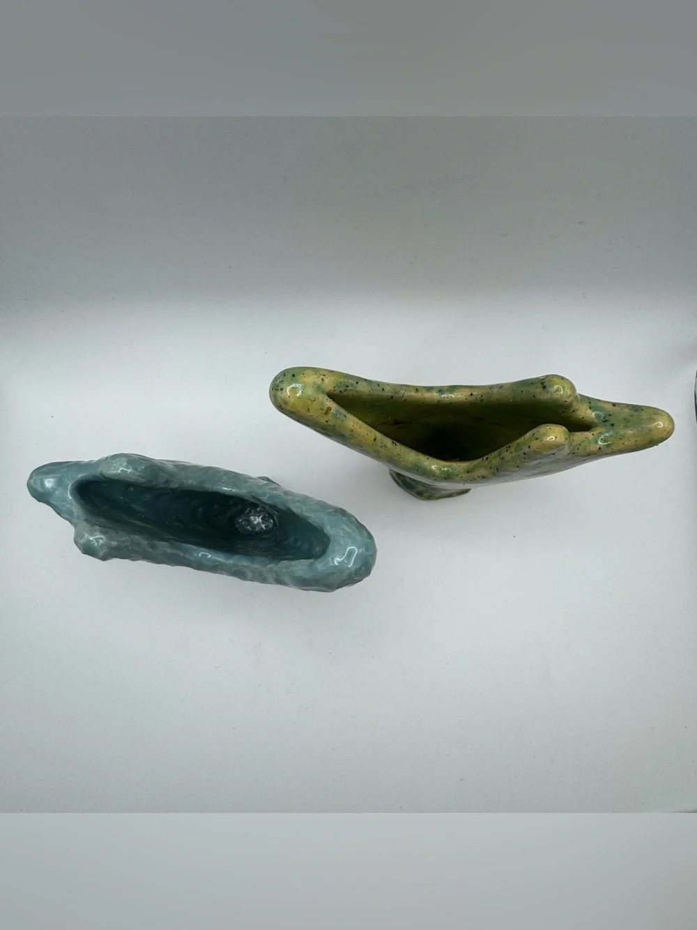 Vintage ML Studio Art Pottery Vases Pair Organic Sculptural Blue Green